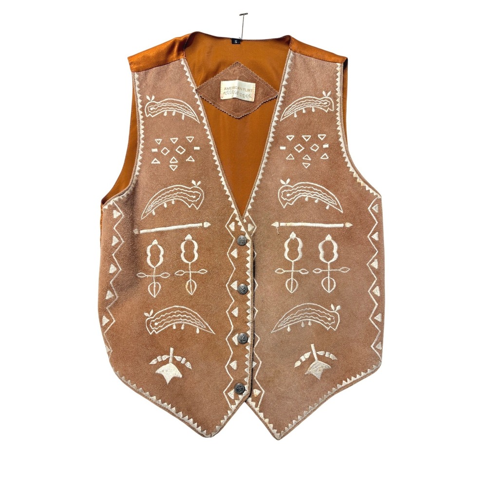 American Flirt Suede Embroidered Western Vest Brown Folk Southwest Desert S